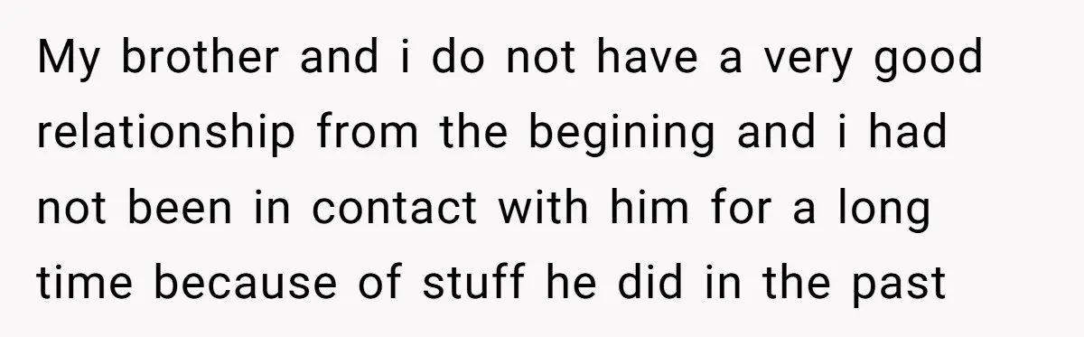My brother and i do not have a very good relationship from the begining and i had not been in contact with him for a long time because of stuff...