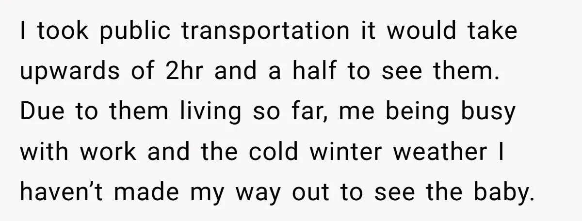I took public transportation it would take upwards of 2hr and a half to see them. Due to them living so far, me being busy with work and the cold...