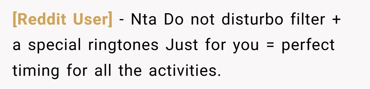 [Reddit User] − Nta Do not disturbo filter + a special ringtones Just for you = perfect timing for all the activities.