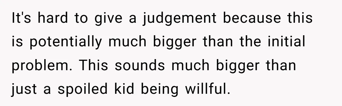 It's hard to give a judgement because this is potentially much bigger than the initial problem. This sounds much bigger than just a spoiled kid being willful.