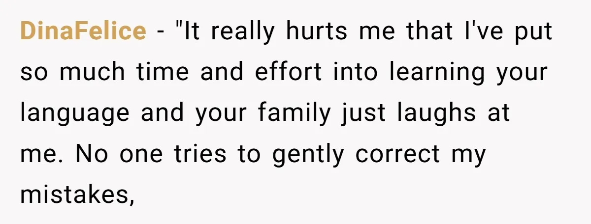 DinaFelice - "It really hurts me that I've put so much time and effort into learning your language and your family just laughs at me. No one tries to gently...