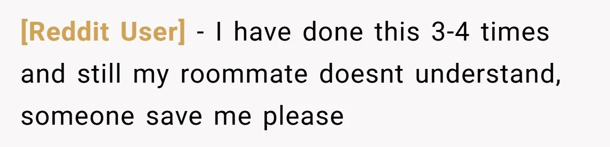 [Reddit User] - I have done this 3-4 times and still my roommate doesnt understand, someone save me please