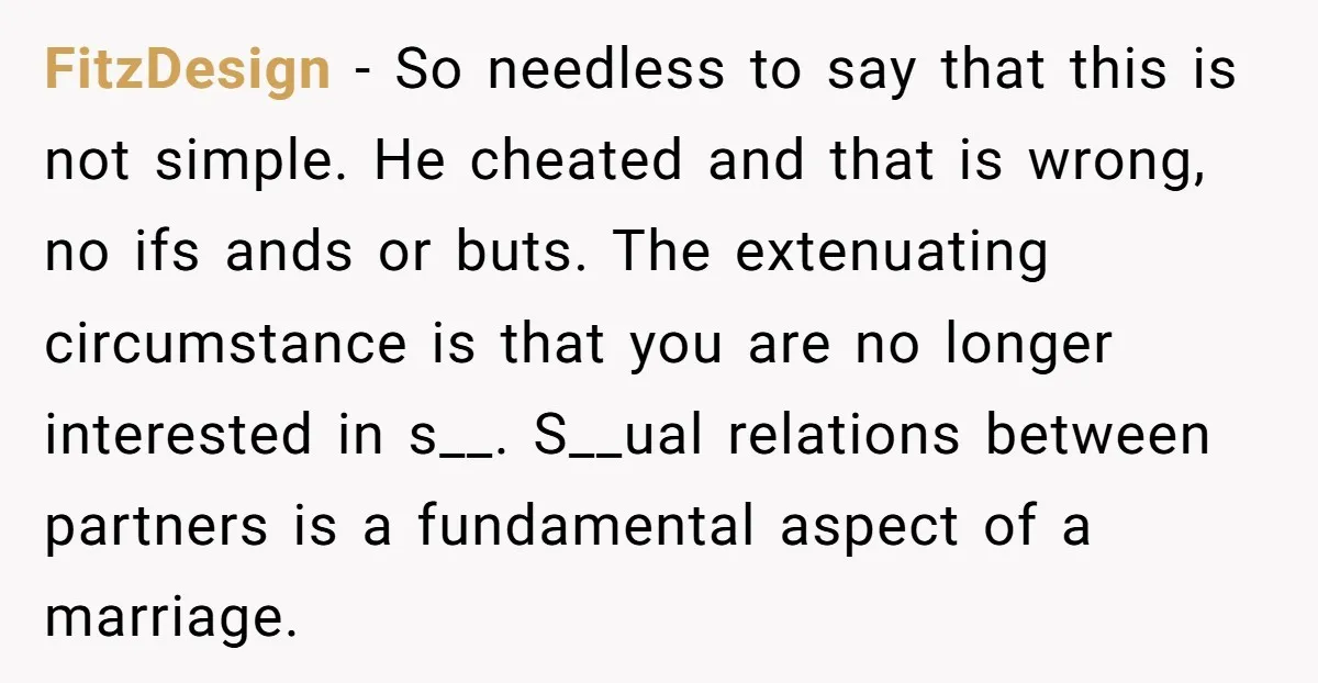 FitzDesign − So needless to say that this is not simple. He cheated and that is wrong, no ifs ands or buts. The extenuating circumstance is that you are no...