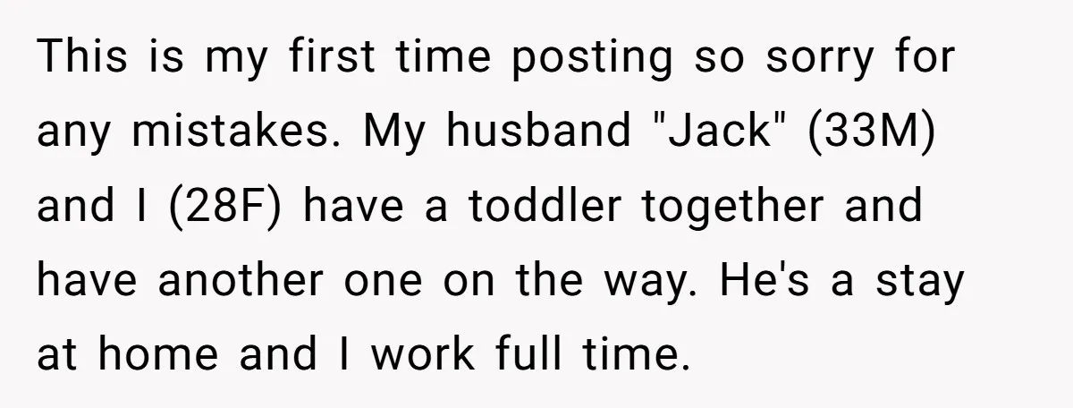 This is my first time posting so sorry for any mistakes. My husband "Jack" (33M) and I (28F) have a toddler together and have another one on the way. He's...