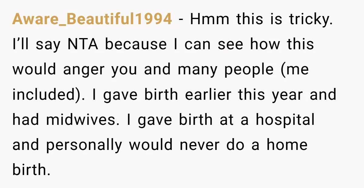 Aware_Beautiful1994 − Hmm this is tricky. I’ll say NTA because I can see how this would anger you and many people (me included). I gave birth earlier this year and...