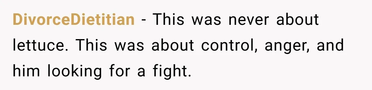 DivorceDietitian - This was never about lettuce. This was about control, anger, and him looking for a fight.