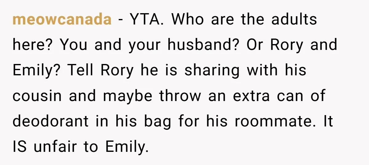 meowcanada - YTA. Who are the adults here? You and your husband? Or Rory and Emily? Tell Rory he is sharing with his cousin and maybe throw an extra can...