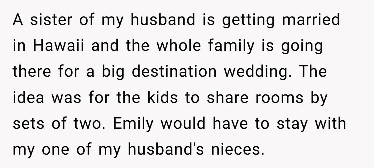 A sister of my husband is getting married in Hawaii and the whole family is going there for a big destination wedding. The idea was for the kids to share...