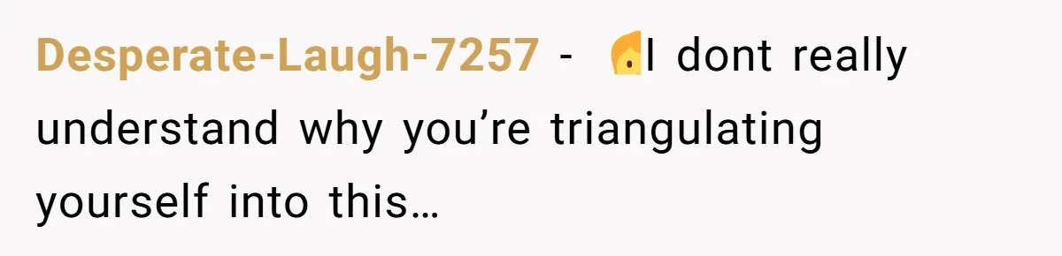Desperate-Laugh-7257 − 🤷I dont really understand why you’re triangulating yourself into this…