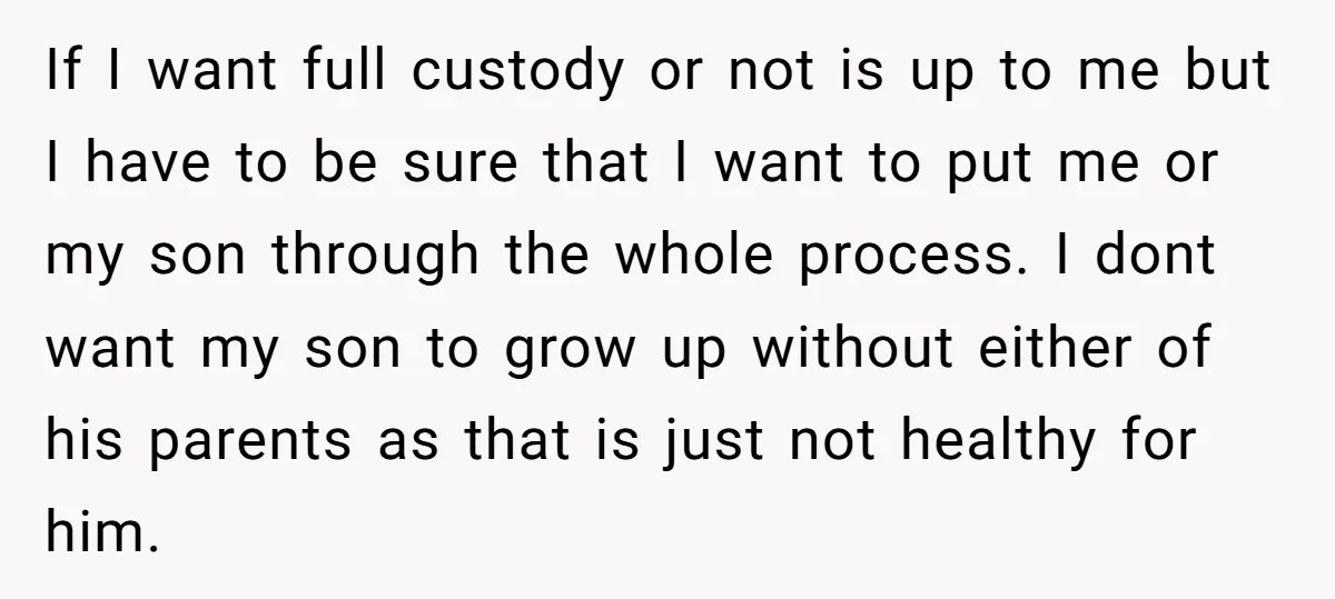 If I want full custody or not is up to me but I have to be sure that I want to put me or my son through the whole process....