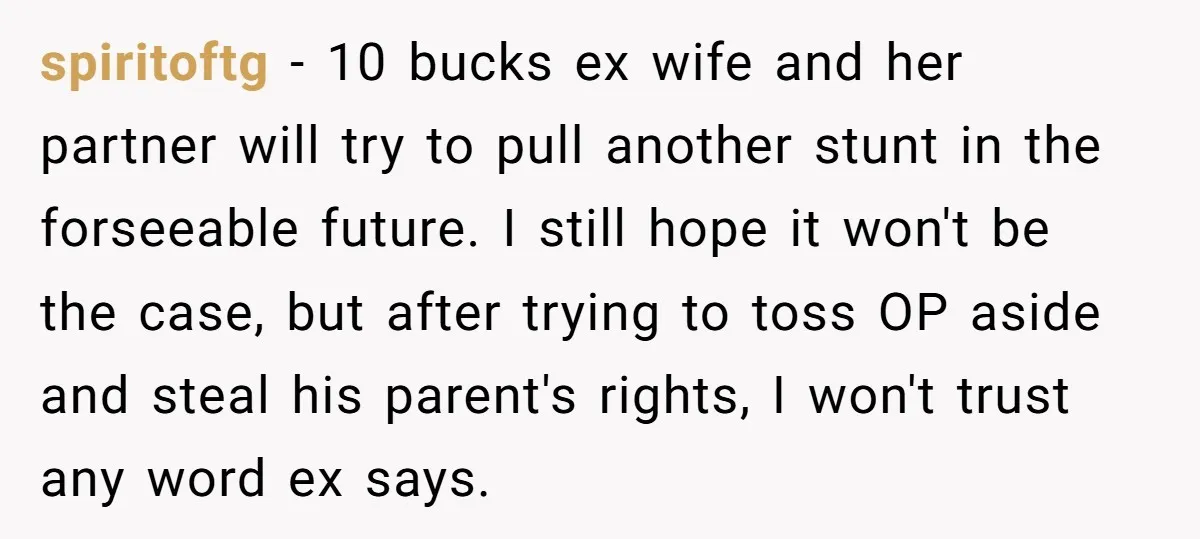 spiritoftg − 10 bucks ex wife and her partner will try to pull another stunt in the forseeable future. I still hope it won't be the case, but after trying...