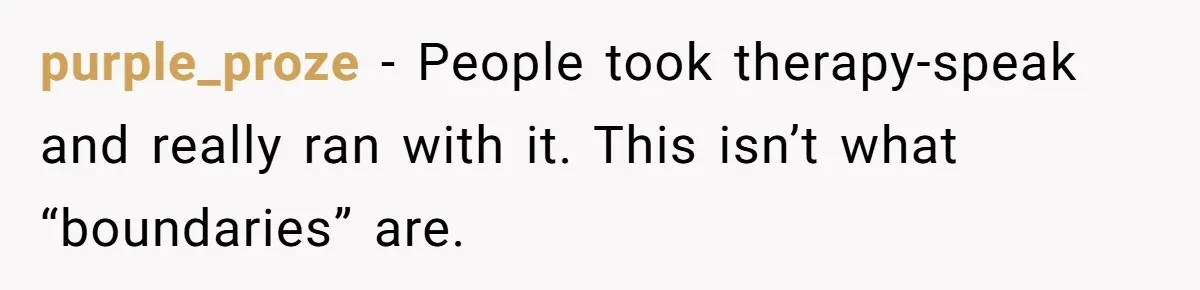 purple_proze − People took therapy-speak and really ran with it. This isn’t what “boundaries” are.