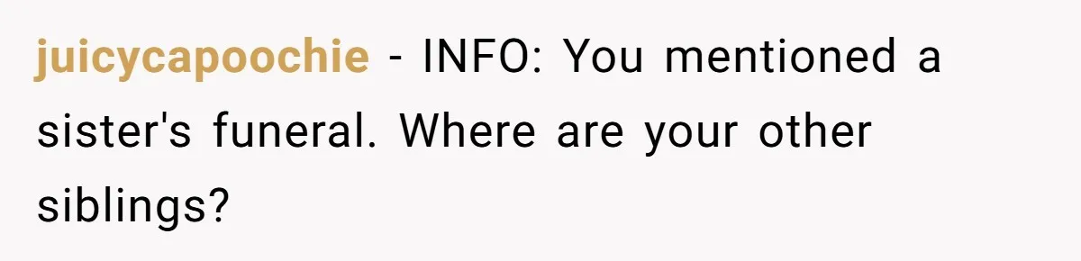 juicycapoochie − INFO: You mentioned a sister's funeral. Where are your other siblings?