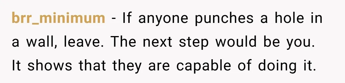 brr_minimum − If anyone punches a hole in a wall, leave. The next step would be you. It shows that they are capable of doing it.