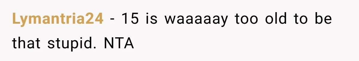 Lymantria24 − 15 is waaaaay too old to be that stupid. NTA