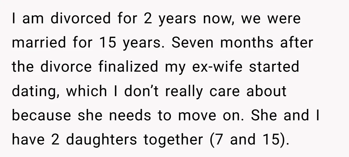 I am divorced for 2 years now, we were married for 15 years. Seven months after the divorce finalized my ex-wife started dating, which I don’t really care about because...