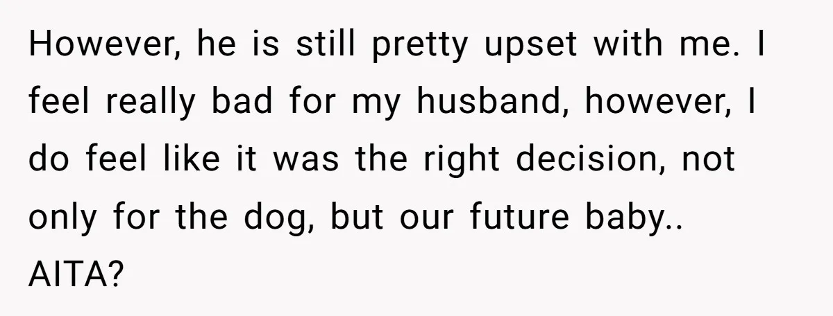 However, he is still pretty upset with me. I feel really bad for my husband, however, I do feel like it was the right decision, not only for the dog,...