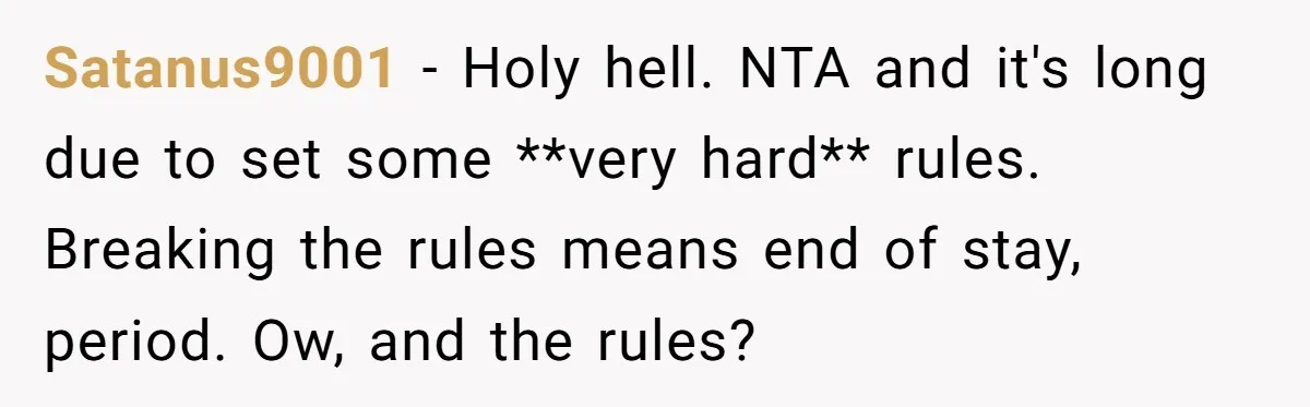 Satanus9001 − Holy hell. NTA and it's long due to set some **very hard** rules. Breaking the rules means end of stay, period. Ow, and the rules?