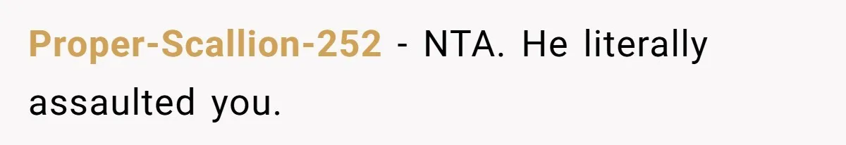 Proper-Scallion-252 − NTA. He literally assaulted you.