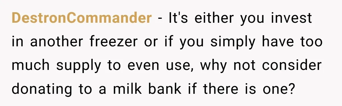 DestronCommander − It's either you invest in another freezer or if you simply have too much supply to even use, why not consider donating to a milk bank if there...