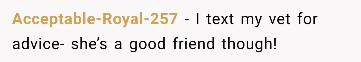 Acceptable-Royal-257 - I text my vet for advice- she’s a good friend though!
