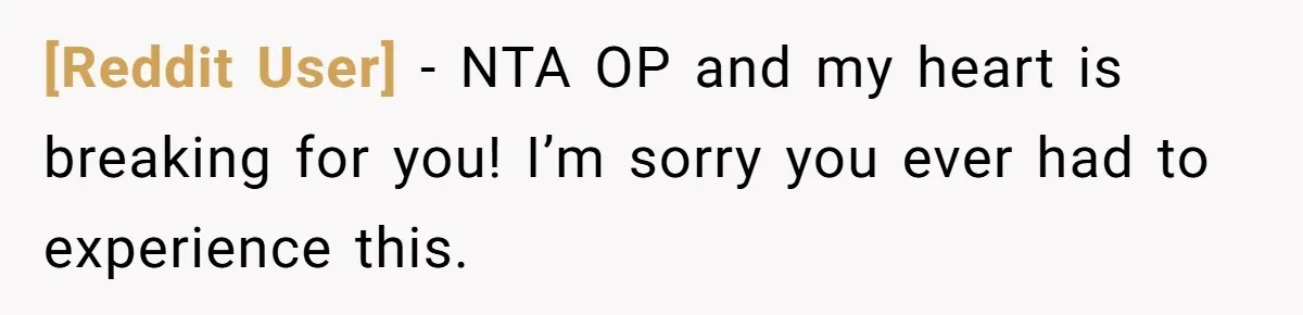 [Reddit User] − NTA OP and my heart is breaking for you! I’m sorry you ever had to experience this.