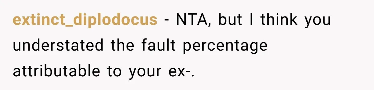 extinct_diplodocus − NTA, but I think you understated the fault percentage attributable to your ex-.