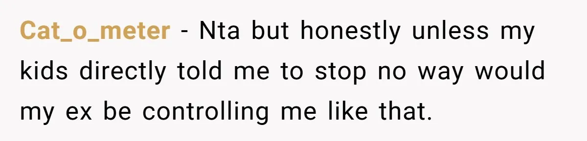 Cat_o_meter − Nta but honestly unless my kids directly told me to stop no way would my ex be controlling me like that.