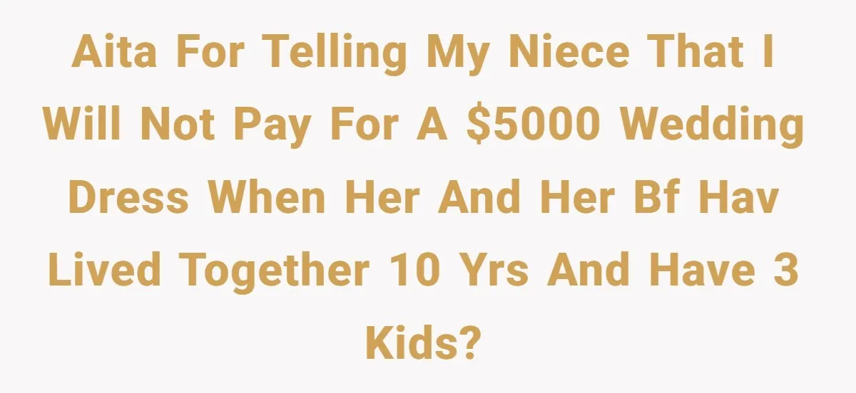 AITA for telling my niece that I will not pay for a $5000 wedding dress when her and her bf hav lived together 10 yrs and have 3 kids?
