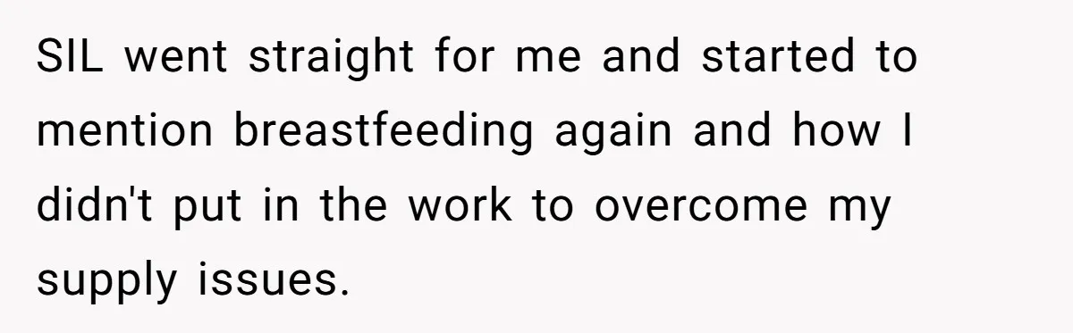 SIL went straight for me and started to mention breastfeeding again and how I didn't put in the work to overcome my supply issues.