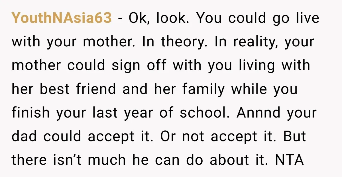 YouthNAsia63 - Ok, look. You could go live with your mother. In theory. In reality, your mother could sign off with you living with her best friend and her family...