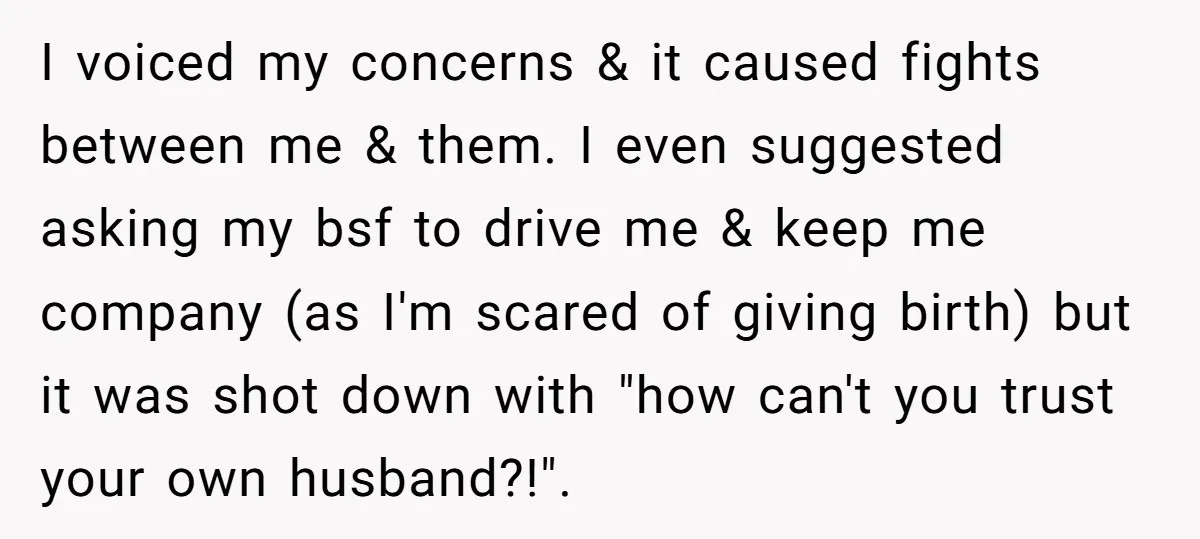 I voiced my concerns & it caused fights between me & them. I even suggested asking my bsf to drive me & keep me company (as I'm scared of giving...