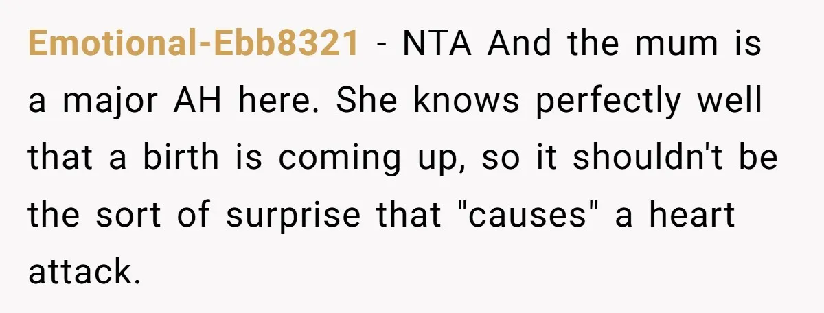 Emotional-Ebb8321 − NTA And the mum is a major AH here. She knows perfectly well that a birth is coming up, so it shouldn't be the sort of surprise that...