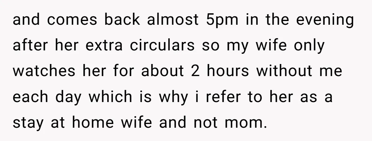 and comes back almost 5pm in the evening after her extra circulars so my wife only watches her for about 2 hours without me each day which is why i...
