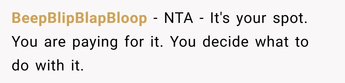 BeepBlipBlapBloop − NTA - It's your spot. You are paying for it. You decide what to do with it.