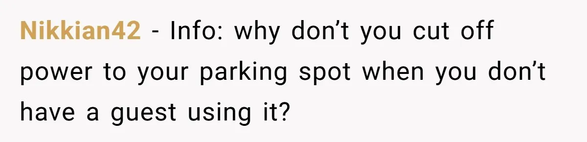 Nikkian42 − Info: why don’t you cut off power to your parking spot when you don’t have a guest using it?