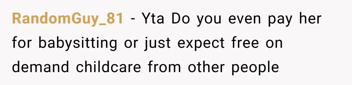 RandomGuy_81 - Yta Do you even pay her for babysitting or just expect free on demand childcare from other people