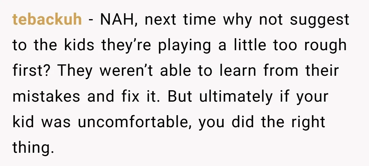 tebackuh − NAH, next time why not suggest to the kids they’re playing a little too rough first? They weren’t able to learn from their mistakes and fix it. But...