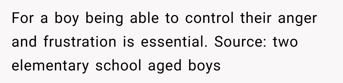 For a boy being able to control their anger and frustration is essential. Source: two elementary school aged boys