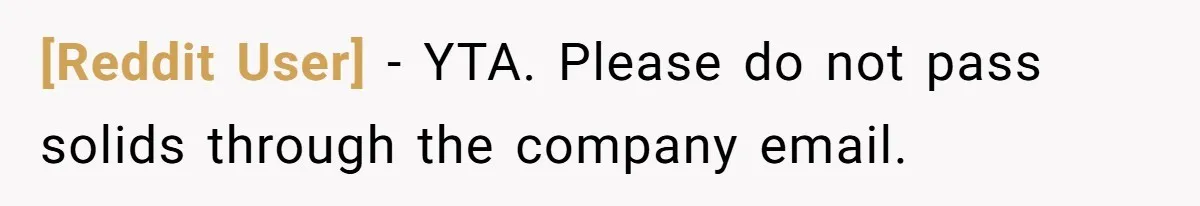 [Reddit User] - YTA. Please do not pass solids through the company email.