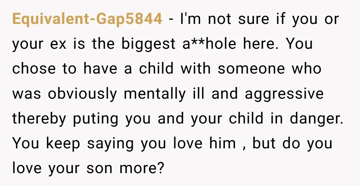 Equivalent-Gap5844 - I'm not sure if you or your ex is the biggest a**hole here. You chose to have a child with someone who was obviously mentally ill and aggressive...