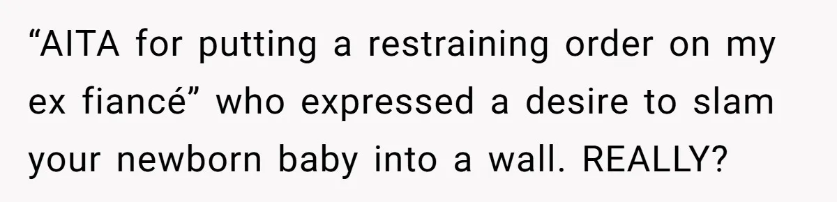 “AITA for putting a restraining order on my ex fiancé” who expressed a desire to slam your newborn baby into a wall. REALLY?