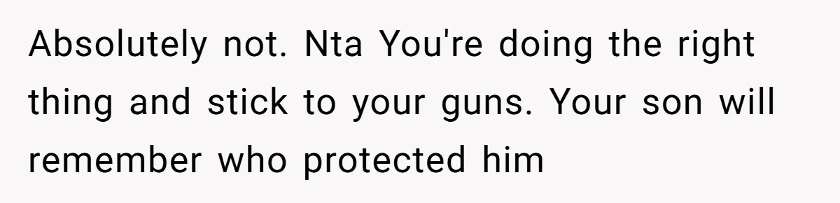 Absolutely not. Nta You're doing the right thing and stick to your guns. Your son will remember who protected him