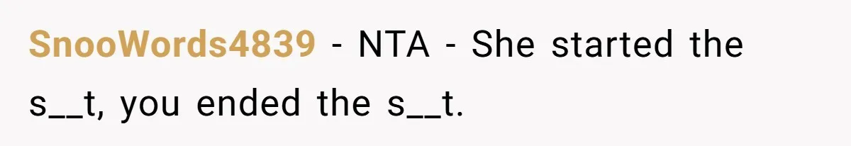 SnooWords4839 − NTA - She started the s__t, you ended the s__t.