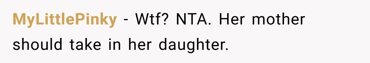 MyLittlePinky − Wtf? NTA. Her mother should take in her daughter.
