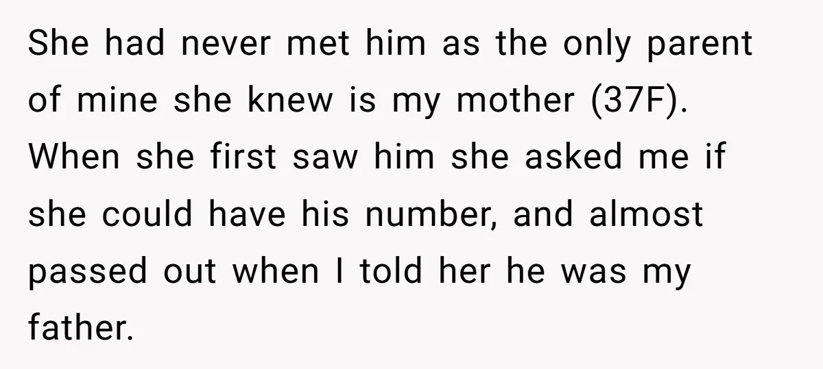 She had never met him as the only parent of mine she knew is my mother (37F). When she first saw him she asked me if she could have his...