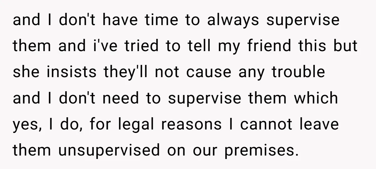 and I don't have time to always supervise them and i've tried to tell my friend this but she insists they'll not cause any trouble and I don't need to...