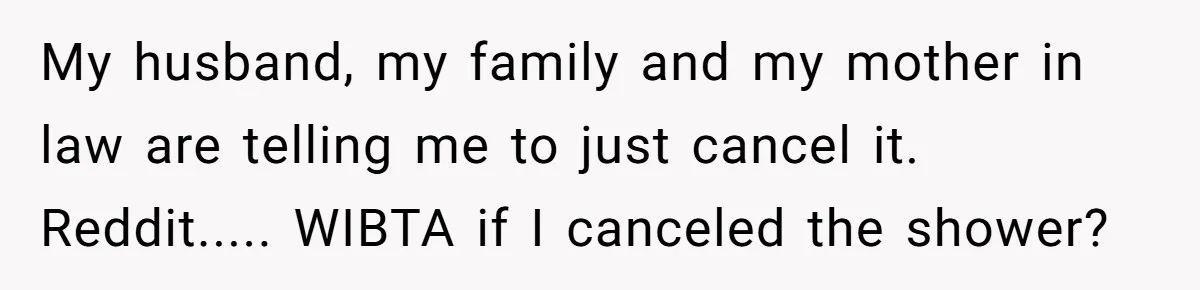 My husband, my family and my mother in law are telling me to just cancel it. Reddit..... WIBTA if I canceled the shower?