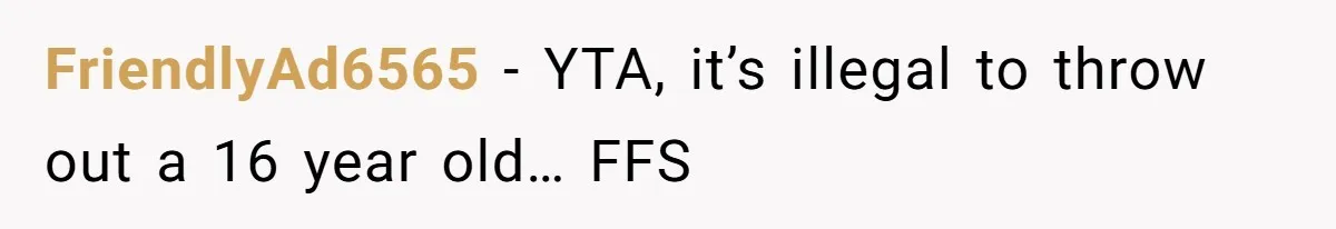 FriendlyAd6565 - YTA, it’s illegal to throw out a 16 year old… FFS