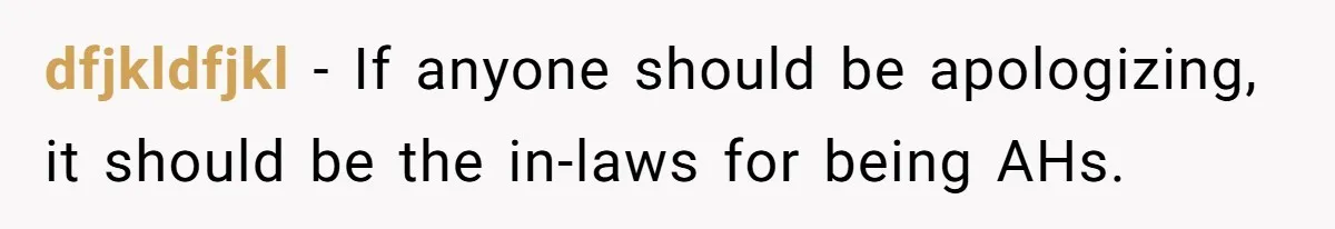 dfjkldfjkl - If anyone should be apologizing, it should be the in-laws for being AHs.